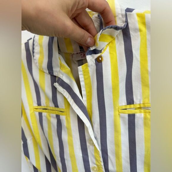 True Vintage 50s Striped Cotton Button Down Structured Short Sleeve Shirt Size S - Picture 7 of 8